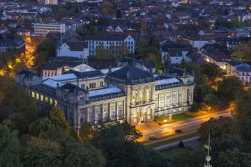 Aerial view of Hannover from observation platform of new city hall at evening.