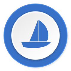 yacht blue circle 3d modern design flat icon on white background