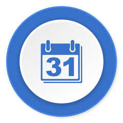 calendar blue circle 3d modern design flat icon on white background
