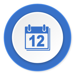 calendar blue circle 3d modern design flat icon on white background
