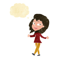 stress free woman cartoon with thought bubble