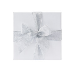 White gift box with yellow ribbon isolated over white