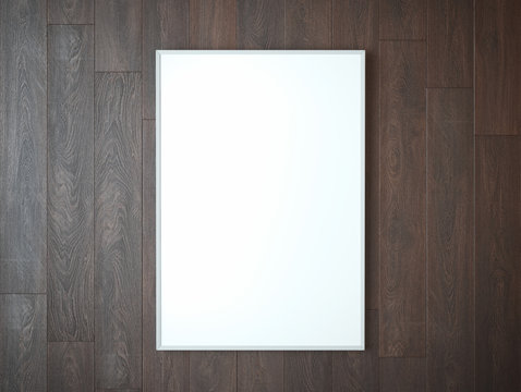 White picture frame on brown  wall