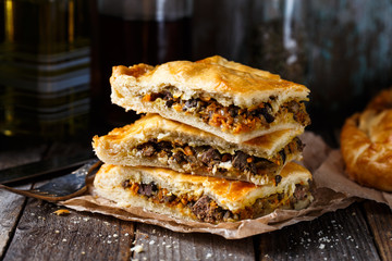Homemade pie stuffed with liver