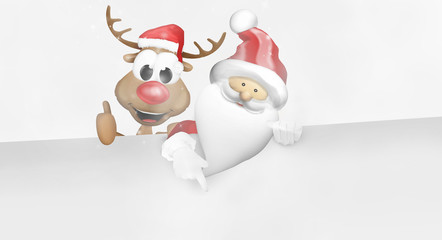 reindeer and santa claus white ad space