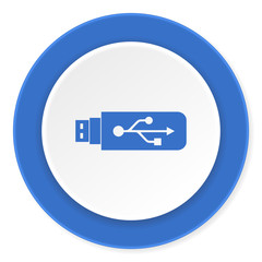 usb blue circle 3d modern design flat icon on white background