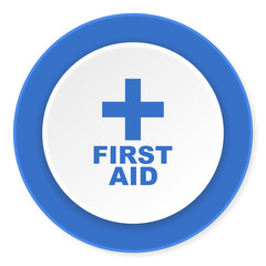 Obraz premium first aid blue circle 3d modern design flat icon on white background
