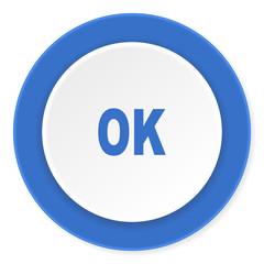 ok blue circle 3d modern design flat icon on white background