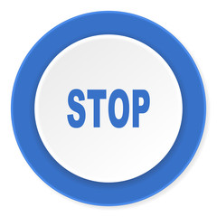 stop blue circle 3d modern design flat icon on white background