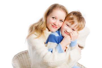 Young beautiful woman hugging with her son