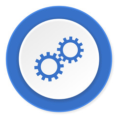gear blue circle 3d modern design flat icon on white background