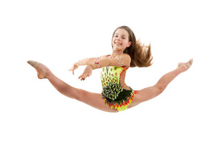Young girl gymnast jumping
