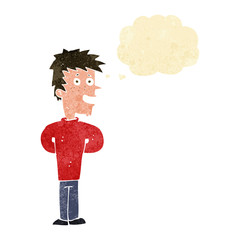 cartoon happy man with thought bubble