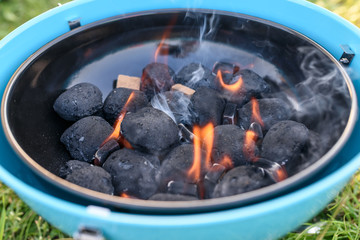 Hot Grill and Burning Charcoal