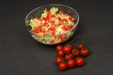 Caesar salad in a transparent bowl
