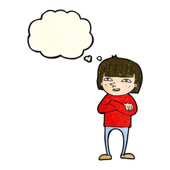cartoon happy person with thought bubble
