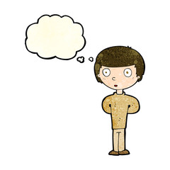 cartoon curious boy with thought bubble