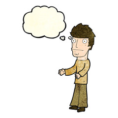 cartoon confused man with thought bubble