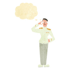 cartoon military man in dress uniform with thought bubble