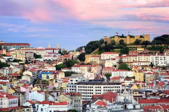 Lisbon, Portugal, view to the Alfama quarter and St. Jorge Castl