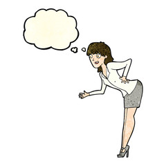 cartoon businesswoman explaining with thought bubble