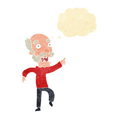 cartoon frightened old man with thought bubble