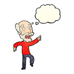 Fototapeta premium cartoon frightened old man with thought bubble