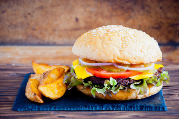 Homemade burger and Fries