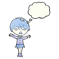 cartoon waving vampire girl with thought bubble