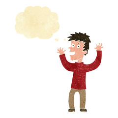 cartoon excited man with thought bubble