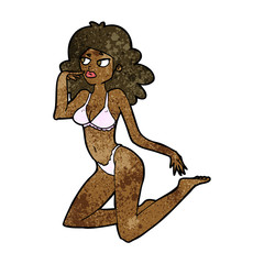 cartoon woman in underwear looking thoughtful