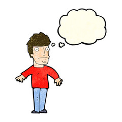 cartoon worried man with thought bubble