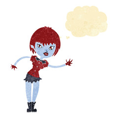 cartoon vampire girl welcoming with thought bubble
