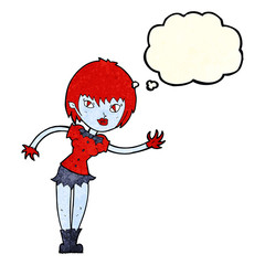 cartoon vampire girl welcoming with thought bubble