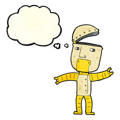 cartoon funny robot with thought bubble