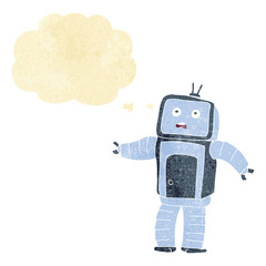 cartoon funny robot with thought bubble