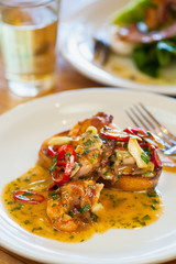 pancetta-wrapped white shrimp with chili and garlic