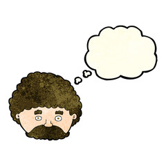 cartoon man with mustache with thought bubble