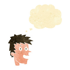 cartoon happy boy face with thought bubble