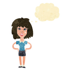 cartoon tough woman with thought bubble