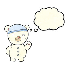 cartoon polar bear cub with thought bubble