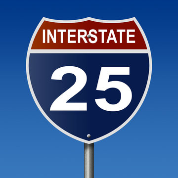 Sign for Interstate 25, part of the National Highway System, which travels from Wyoming to New Mexico