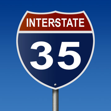 Sign for Interstate 35, part of the National Highway System, which travels from Minnesota to Texas