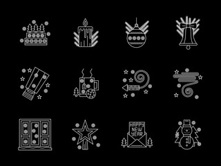 Fototapeta premium White line X-mas icons set