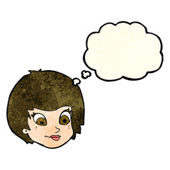 cartoon female face with thought bubble