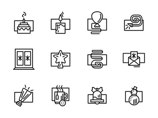 Simple line New Year decor icons