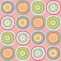 Seamless decorative circle pattern. Endless ornamental round ethnic texture. Template for design and decoration. Hand-drawn vector illustration.