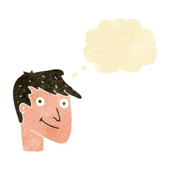 cartoon happy man with thought bubble