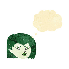 cartoon vampire face with thought bubble