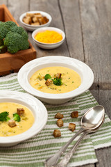 Broccoli Cheddar Soup. Selective focus.